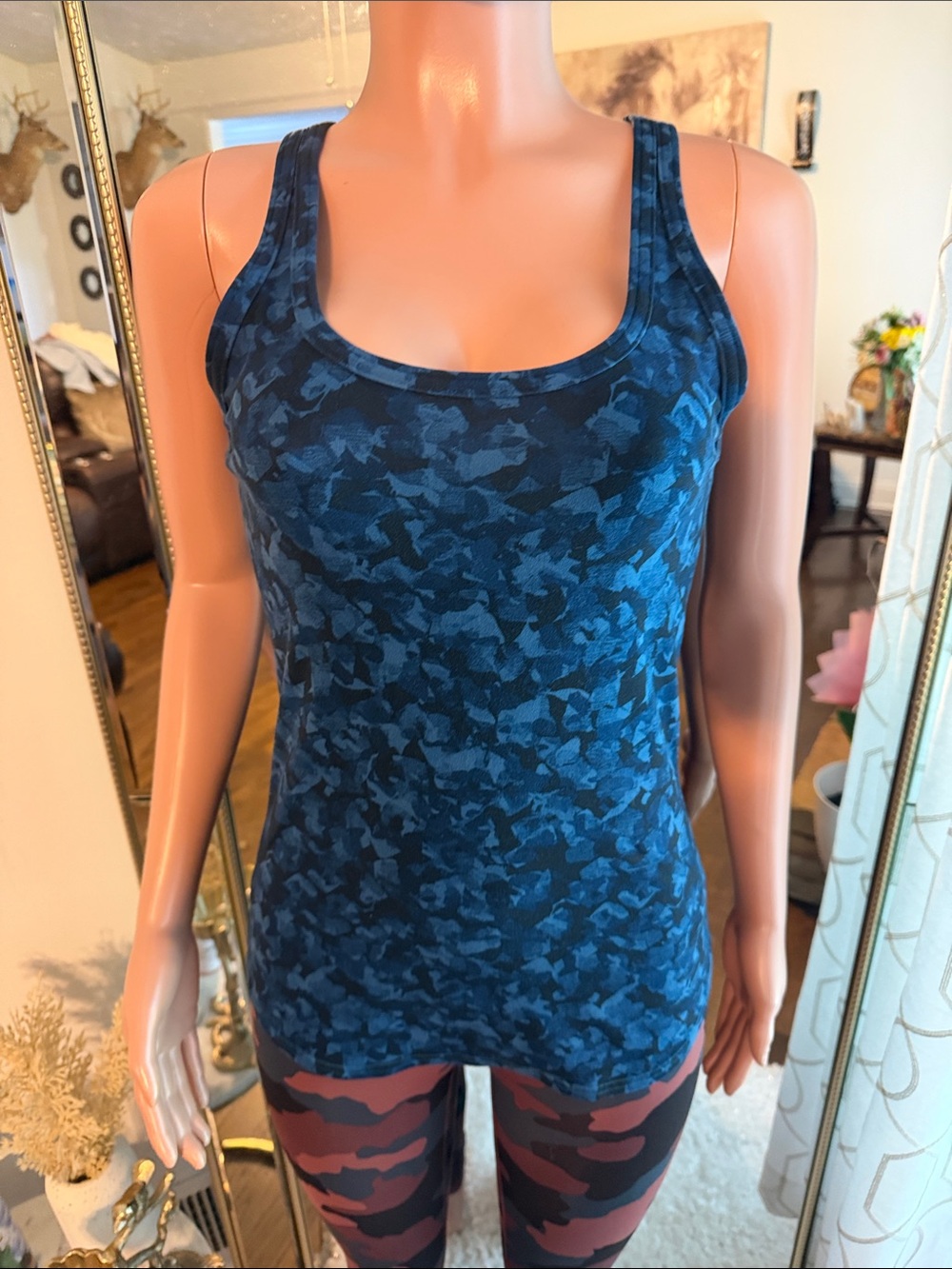 Dark Blue Camo Scoop Neck Tank Top - Women